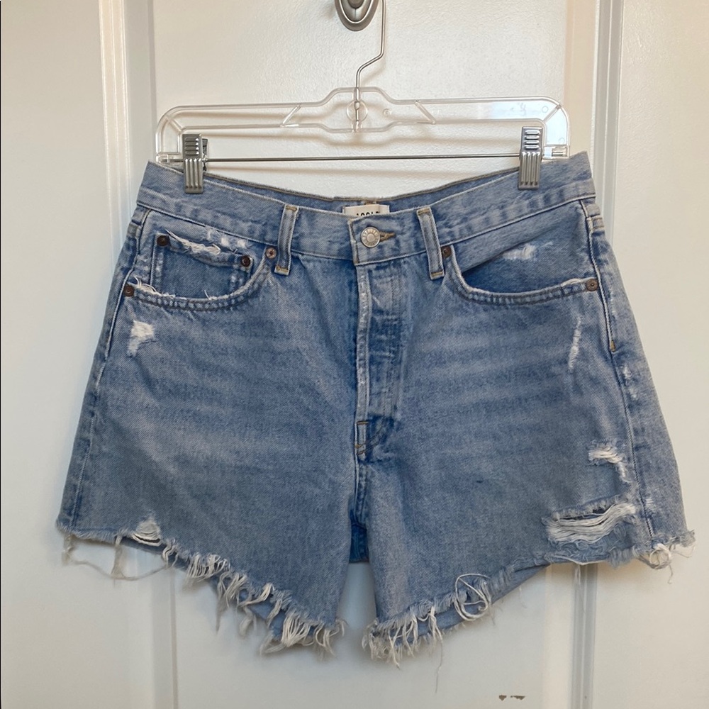 Agolde Parker Long  Distressed Jean Shorts